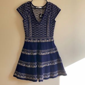 Unique designer dress dark blue and gold